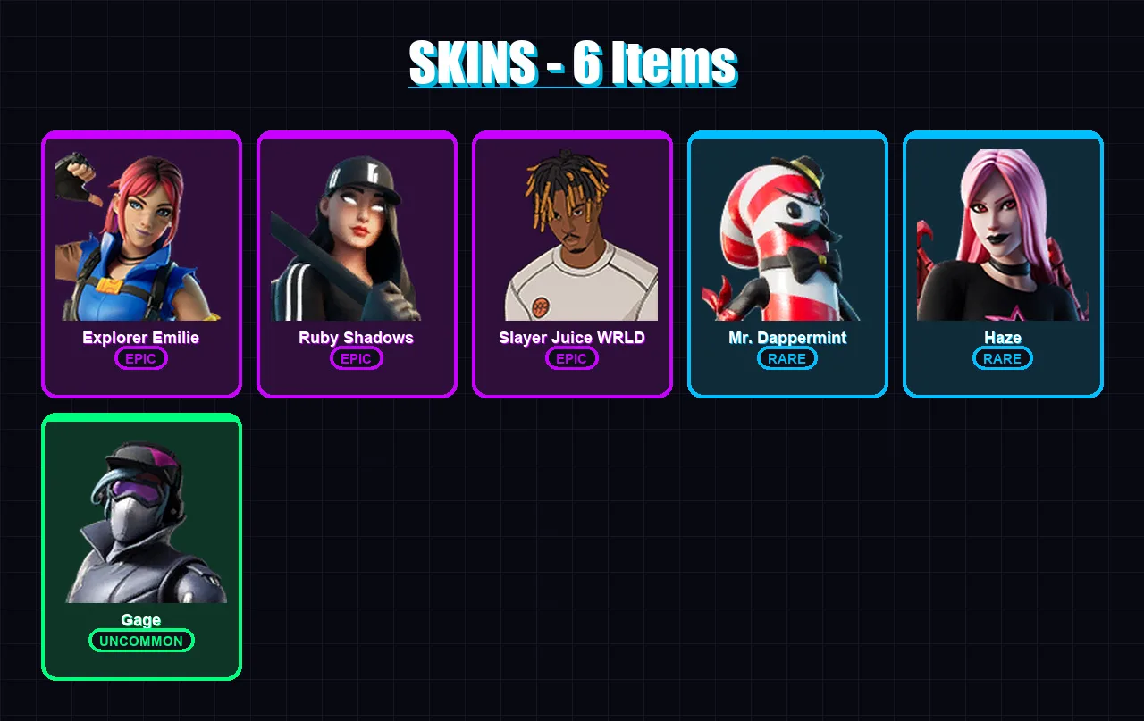 [PS4/PS5/XBOX/PC] | Explorer Emilie | Ruby Shadows | Slayer Juice WRLD | Mr. Dappermint | Haze | 6 skin | 8 pickaxe | 7 emote | 13 glider | Lv132