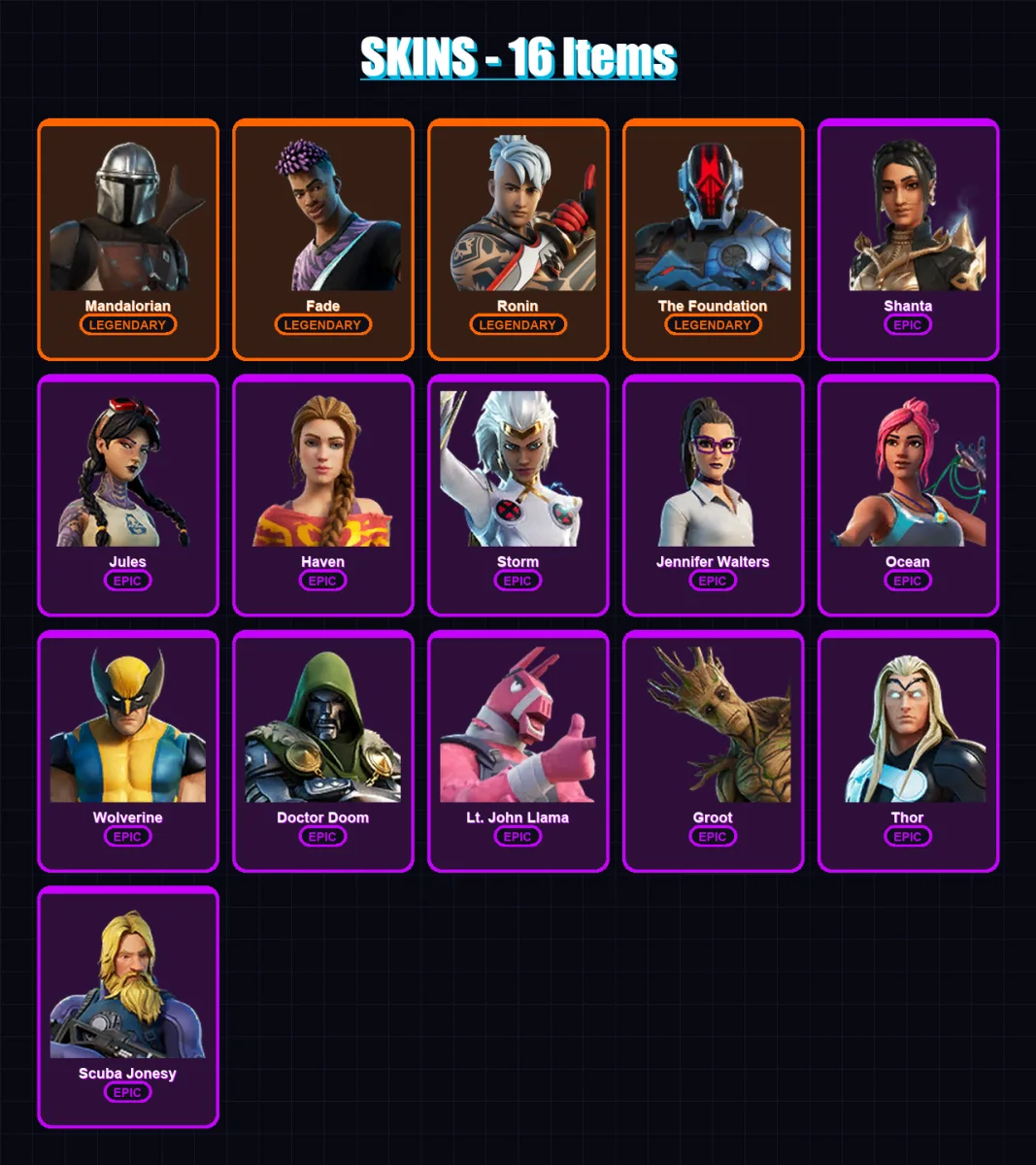 [PC/XBOX/PSN] | Mandalorian | Fade | Ronin | The Foundation | Shanta | 16 skin | 19 pickaxe | 10 emote | 23 glider | Lv242