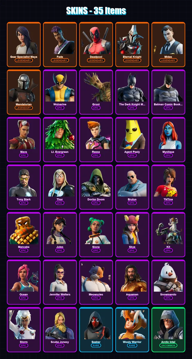 [PC/PSN] | Gear Specialist Maya | Fade | Deadpool | Eternal Knight | Midas | 35 skin | 48 pickaxe | 42 emote | 48 glider | Lv785 — Fortnite account