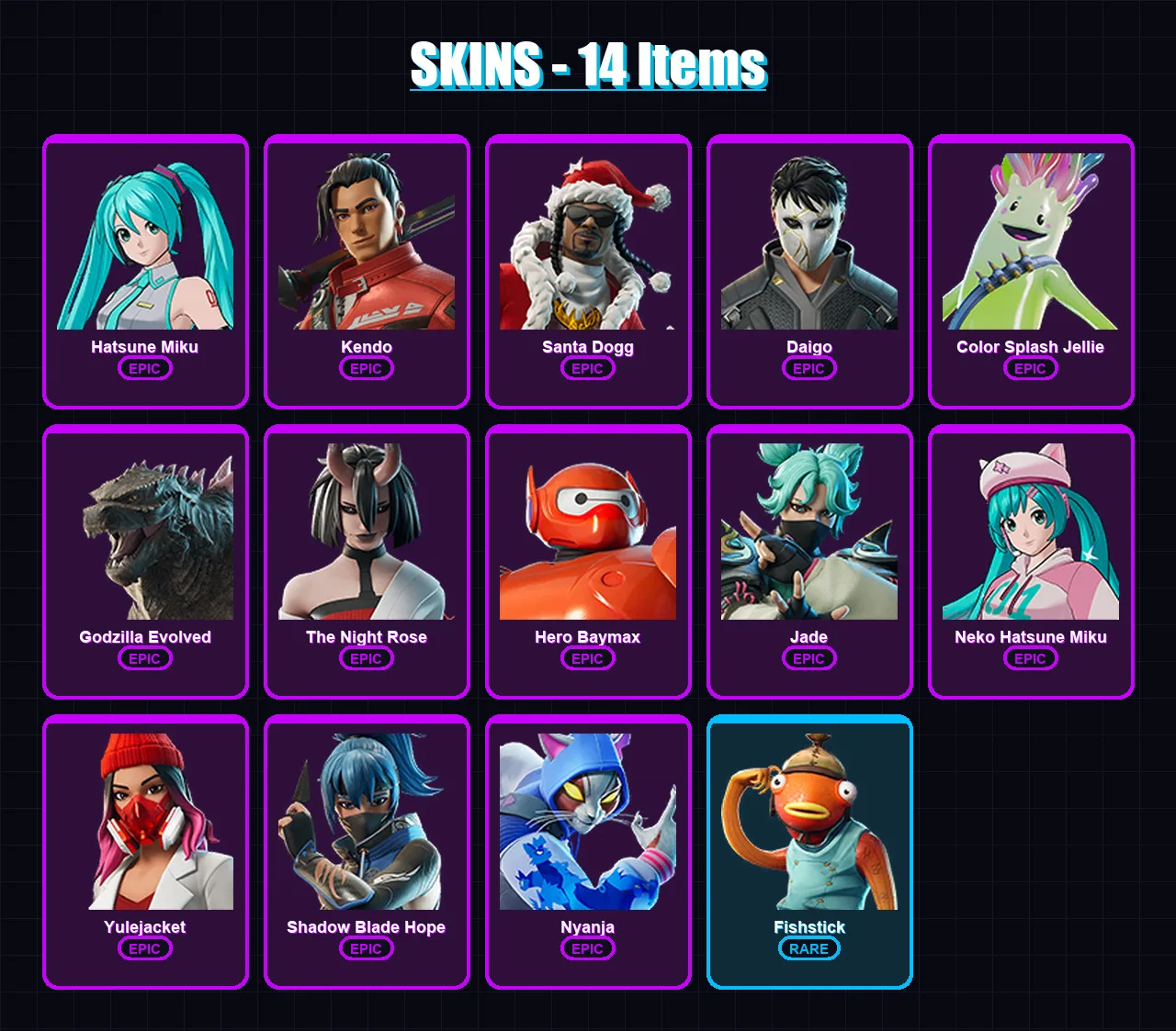 [PC/XBOX/PSN] | Hatsune Miku | Kendo | Santa Dogg | Daigo | Color Splash Jellie | 14 skin | 28 pickaxe | 23 emote | 18 glider | Lv169