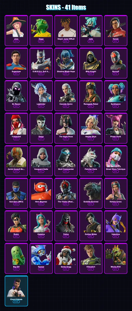 [PC/XBOX/PSN] | Joss | Ziggy | Slayer Juice WRLD | Jade | Kendo | 41 skin | 80 pickaxe | 49 emote | 52 glider | Lv761