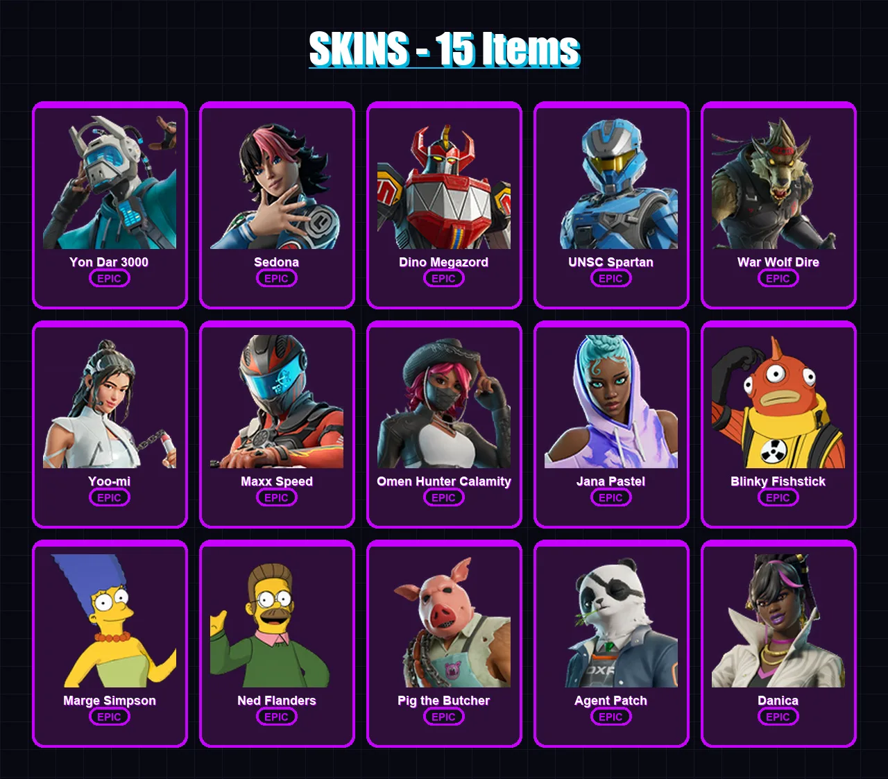 [PC/PSN] | Yon Dar 3000 | Sedona | Dino Megazord | UNSC Spartan | War Wolf Dire | 15 skin | 26 pickaxe | 18 emote | 15 glider | Lv124