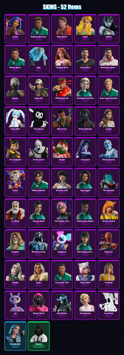 [PC/PSN] | Carina | Dalgona Destroyer | Marty McFly | Soleil | Sakara | 52 skin | 54 pickaxe | 50 emote | 25 glider | Lv127