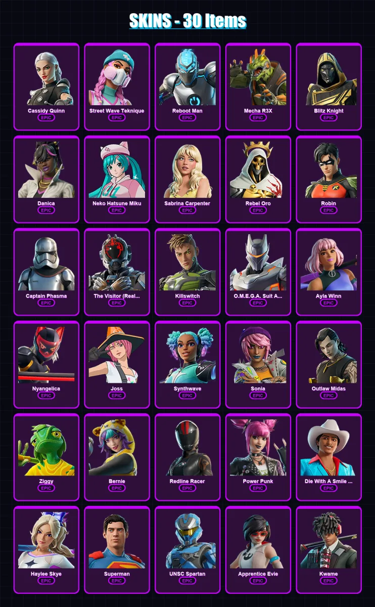 [PC/PSN] | Cassidy Quinn | Street Wave Teknique | Reboot Man | Mecha R3X | Blitz Knight | 30 skin | 28 pickaxe | 23 emote | 19 glider | Lv141