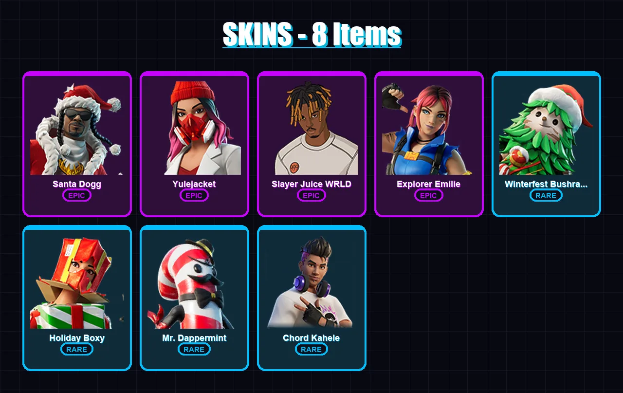 [PC/XBOX/PSN] | Santa Dogg | Yulejacket | Slayer Juice WRLD | 8 skin | Lv247