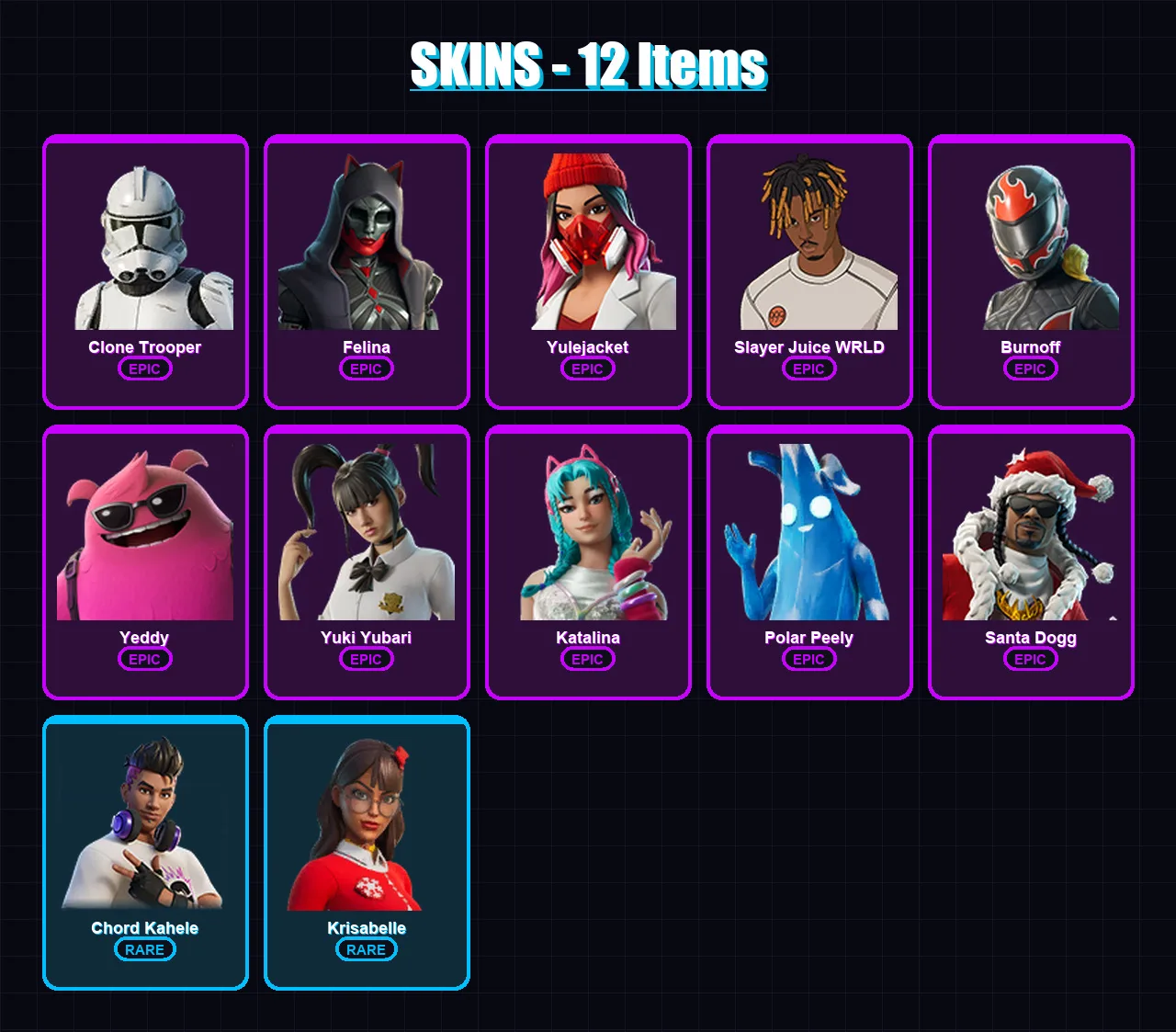 [PC/PSN] | Clone Trooper | Felina | Yulejacket | Slayer Juice WRLD | Burnoff | 12 skin | 54 pickaxe | 29 emote | 37 glider | Lv879