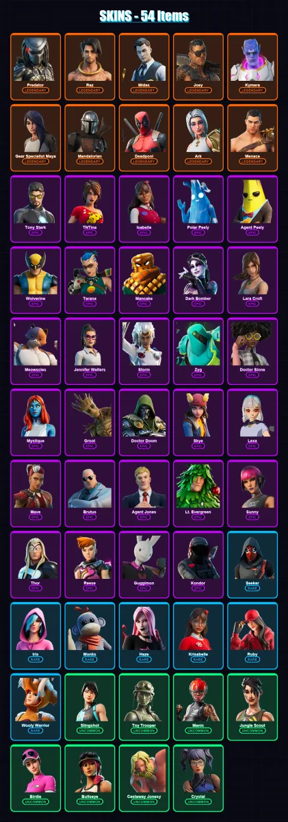 [SWITCH/XBOX/PSN/PC] | Predator | Raz | Midas | Joey | Kymera | 54 skin | 56 pickaxe | 70 emote | 54 glider | Lv828 — Fortnite account