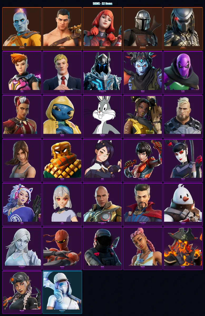 [PC/XBOX/PSN] | The Origin | Menace | The Imagined | Mandalorian | Predator | 32 skin | 47 pickaxe | 31 emote | 46 glider | Lv576