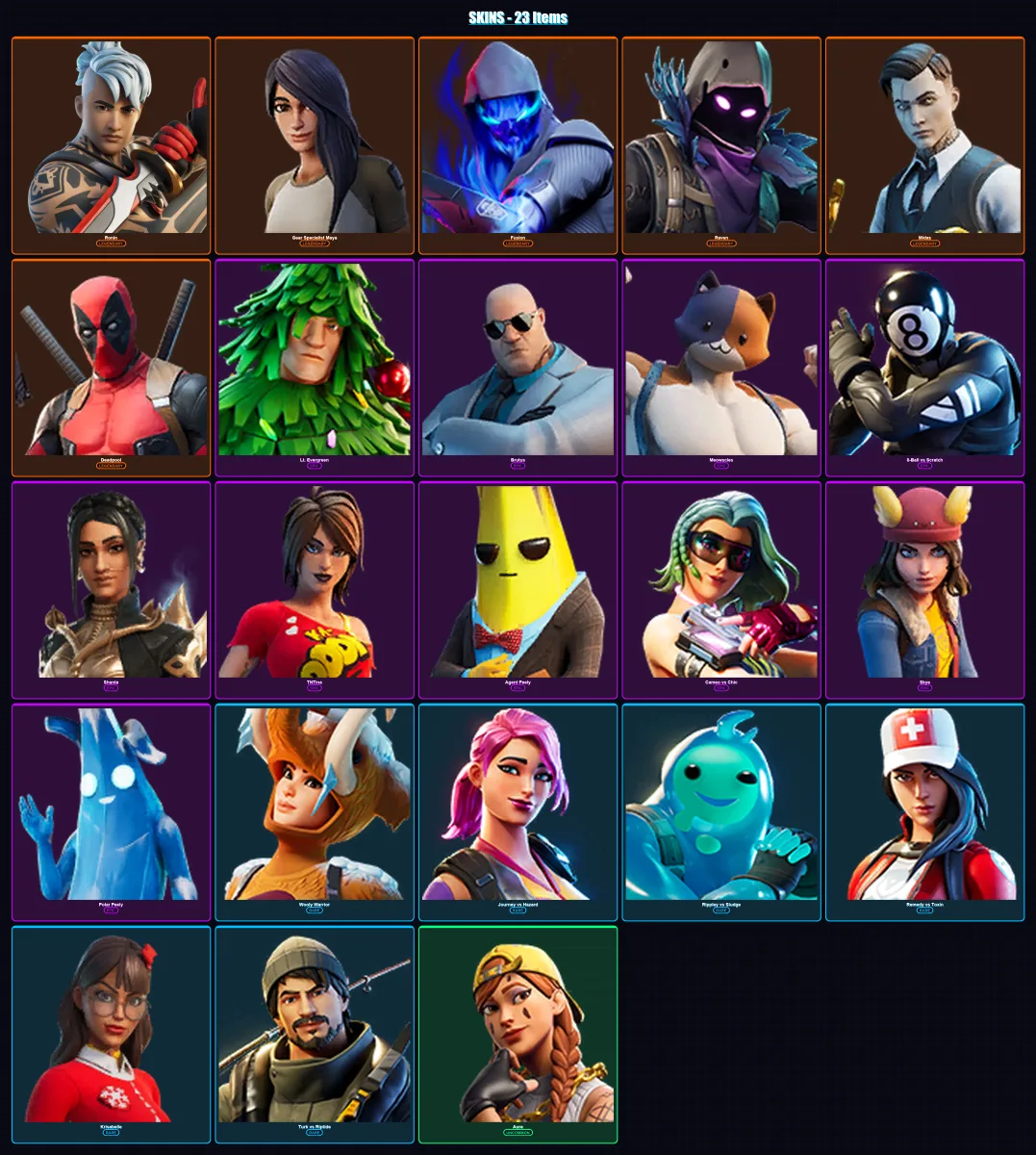 [PS4/PS5/XBOX/PC] | Ronin | Gear Specialist Maya | Fusion | Raven | Midas | 23 skin | 31 pickaxe | 41 emote | 31 glider | Lv677