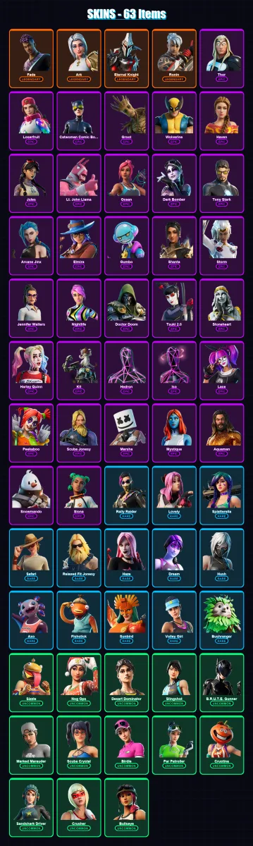 [PC/XBOX/PSN] | Fade | Ark | Eternal Knight | Ronin | Thor | 63 skin | 40 pickaxe | 41 emote | 40 glider | Lv473