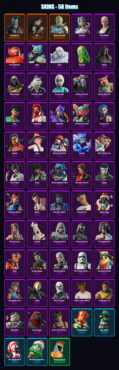 [PC/PSN] | Omegarok | Era | Spectra Knight | Katalina | Slim Shady | 58 skin | 81 pickaxe | 44 emote | 64 glider | Lv776