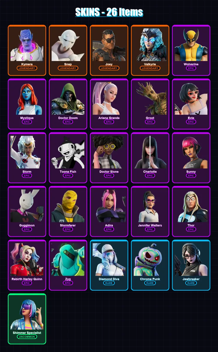 [PC/PSN] | Kymera | Snap | Joey | Valkyrie | Wolverine | 26 skin | 30 pickaxe | 36 emote | 35 glider | Lv538 — Fortnite account
