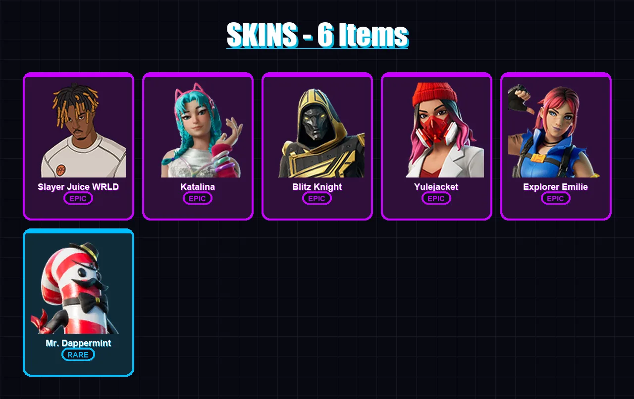 [PS4/PS5/XBOX/PC] | Slayer Juice WRLD | Katalina | Blitz Knight | Yulejacket | Explorer Emilie | 6 skin | 44 pickaxe | 17 emote | 20 glider | Lv352