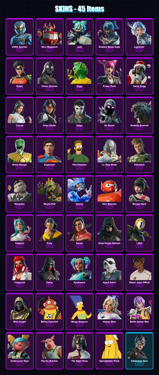 [PC/XBOX/PSN] | UNSC Spartan | Dino Megazord | Jade | Shadow Blade Hope | Lightrider | 45 skin | 91 pickaxe | 53 emote | 52 glider | Lv875