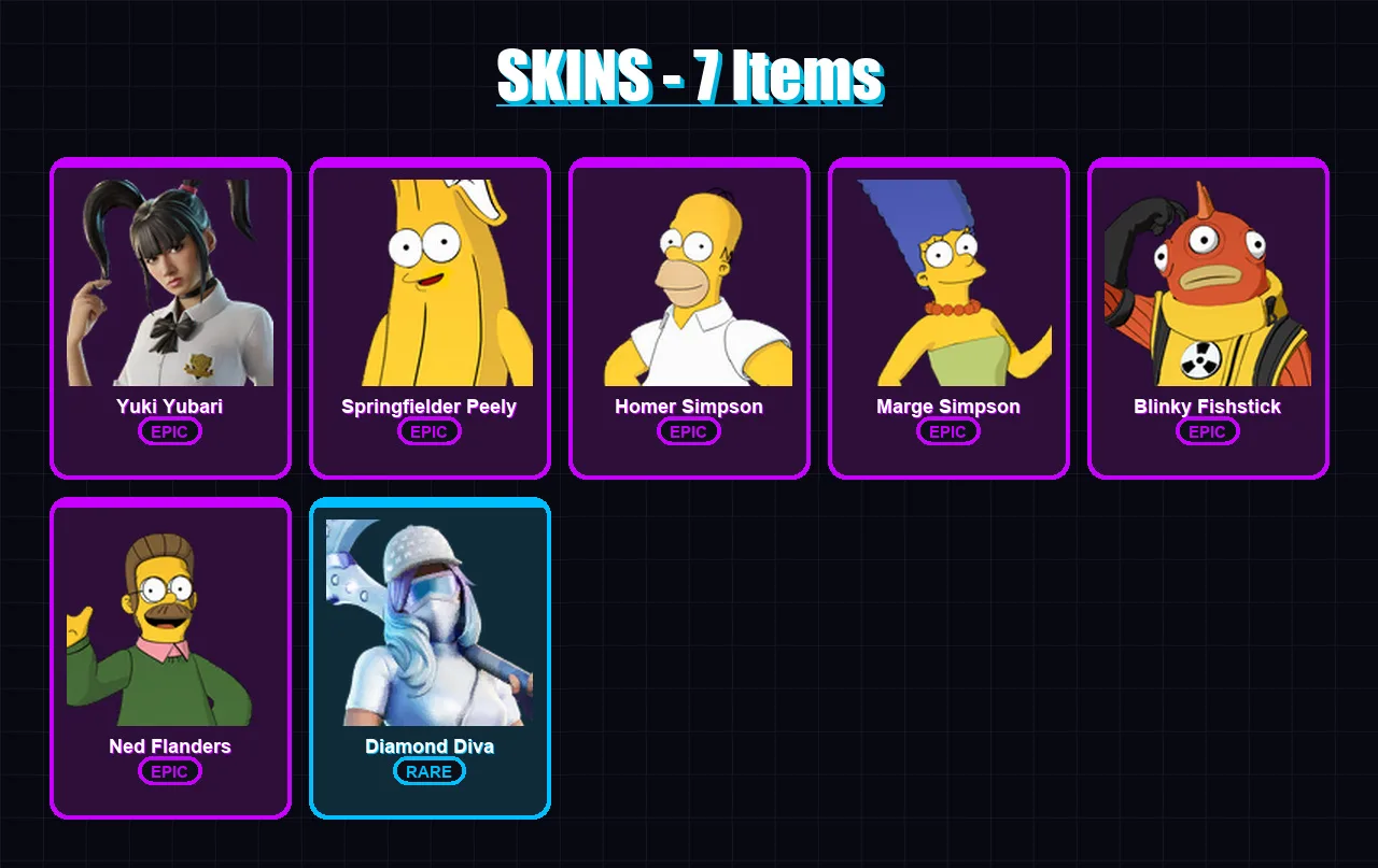 [PS4/PS5/XBOX/PC] | Yuki Yubari | Springfielder Peely | Homer Simpson | 7 skin | Lv117