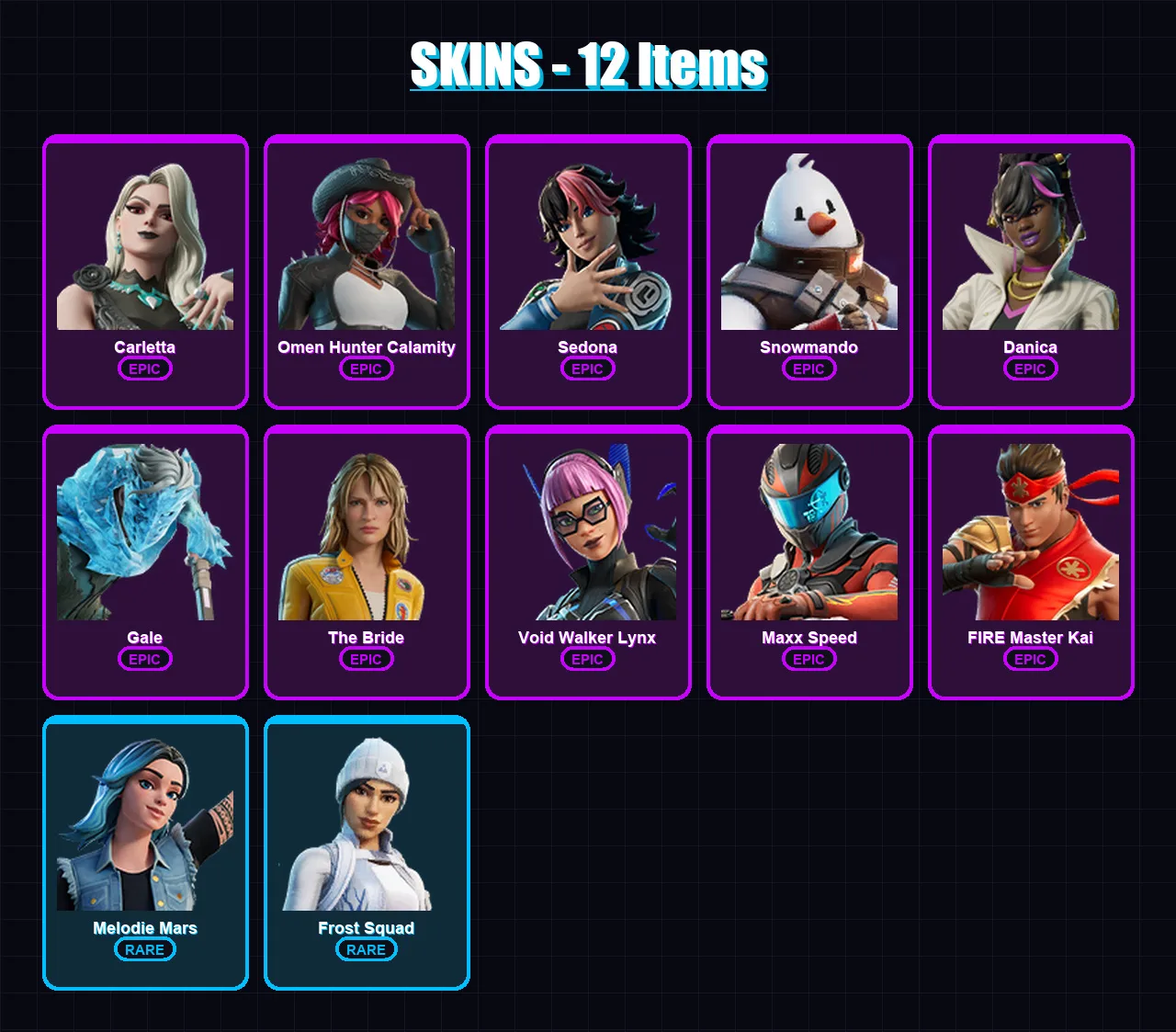 [PC/PSN] | Carletta | Omen Hunter Calamity | Sedona | Snowmando | Danica | 12 skin | 14 pickaxe | 15 emote | 18 glider | Lv369