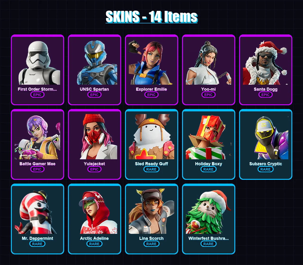 [PC/XBOX] | First Order Stormtrooper | UNSC Spartan | Explorer Emilie | Yoo-mi | Santa Dogg | 14 skin | 29 pickaxe | 22 emote | 33 glider | Lv384 — Fortnite account
