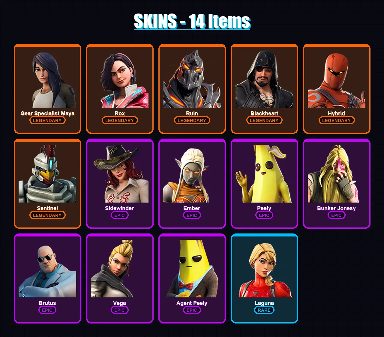 [PC/XBOX] | Gear Specialist Maya | Rox | Ruin | Blackheart | Hybrid | 14 skin | 15 pickaxe | 20 emote | 22 glider | Lv272