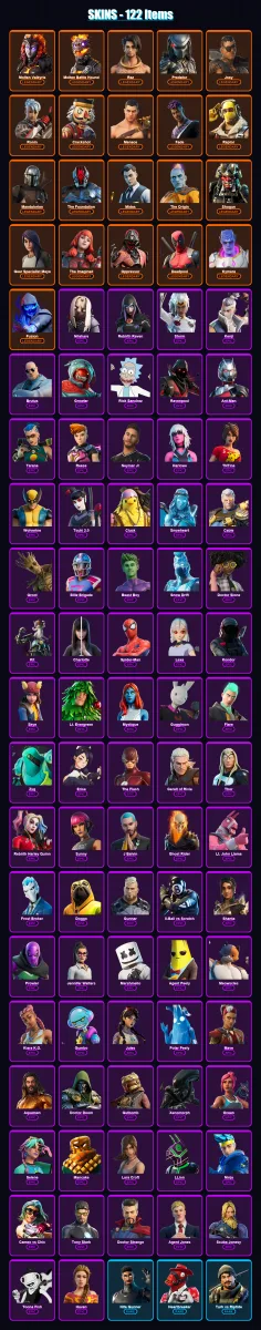 [SWITCH/XBOX/PSN/PC] | Molten Valkyrie | Molten Battle Hound | Raz | Predator | Joey | 122 skin | 100 pickaxe | 111 emote | 83 glider | Lv1253