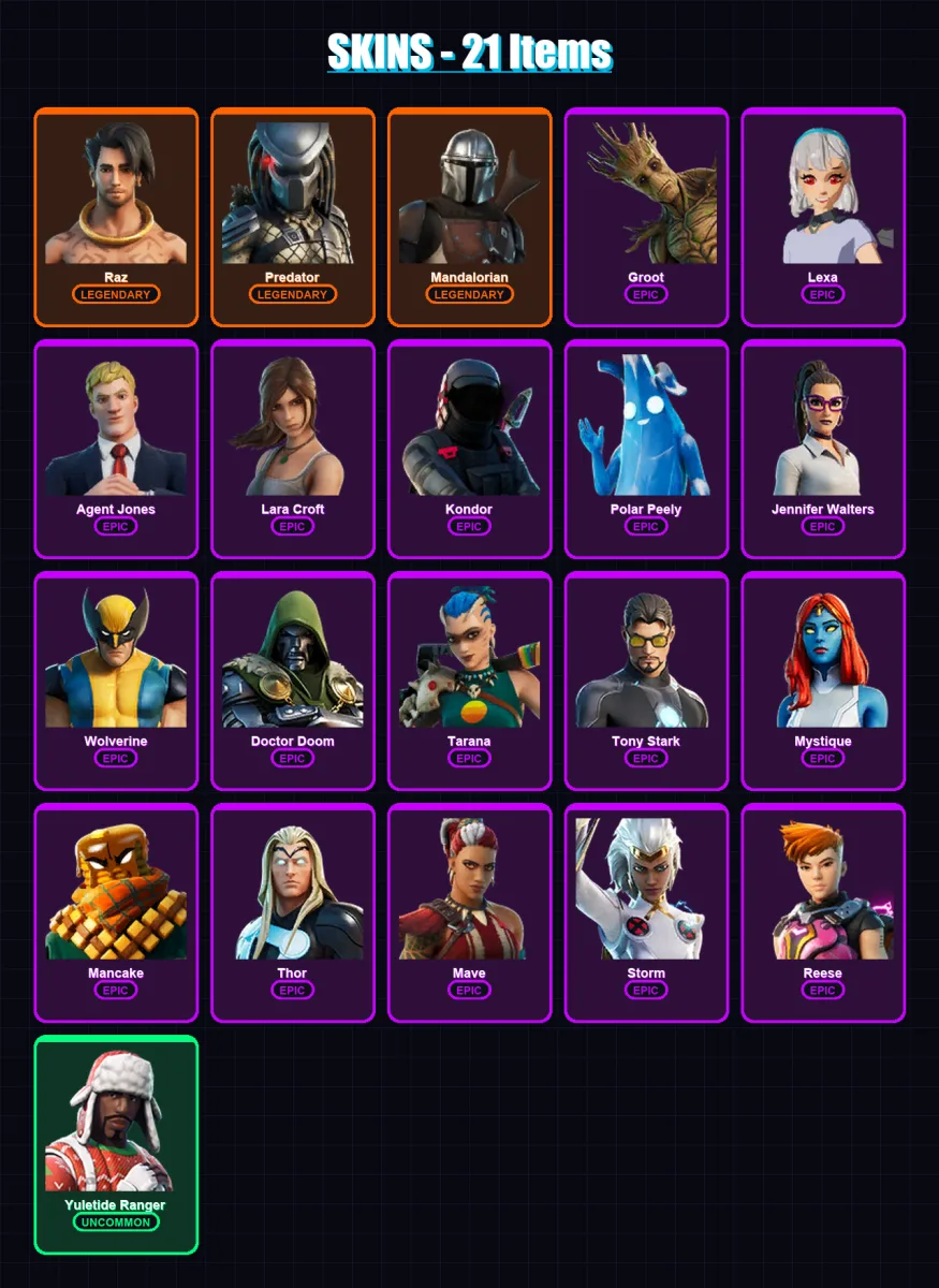 [PC/XBOX/PSN] | Raz | Predator | Mandalorian | Groot | Lexa | 21 skin | 25 pickaxe | 16 emote | 23 glider | Lv284 — Fortnite account