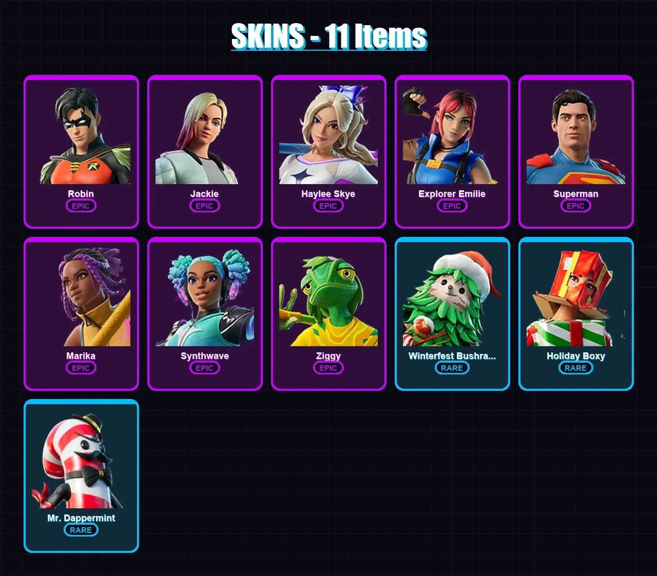 [PC/PSN] | Robin | Jackie | Haylee Skye | Explorer Emilie | Superman | 11 skin | 30 pickaxe | 16 emote | 22 glider | Lv273