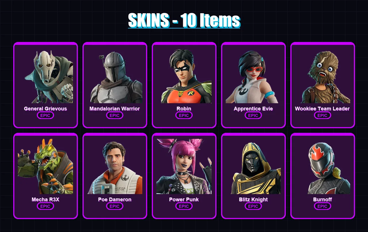 [PC/XBOX/PSN] | General Grievous | Mandalorian Warrior | Robin | 10 skin | Lv65