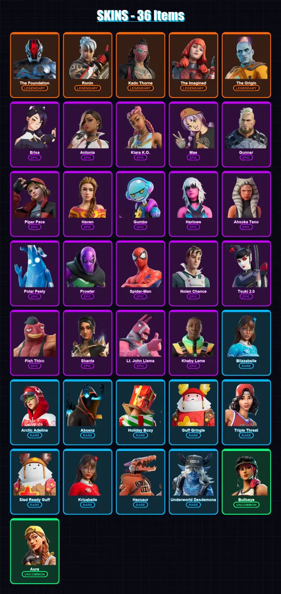 [PC/XBOX/PSN] | The Foundation | Ronin | Kado Thorne | The Imagined | The Origin | 36 skin | 48 pickaxe | 27 emote | 35 glider | Lv570