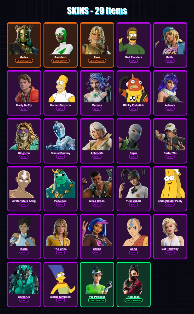 [PC/XBOX/PSN] | Hades | Backlash | Zeus | Ned Flanders | Malibu | 29 skin | 51 pickaxe | 32 emote | 33 glider | Lv361