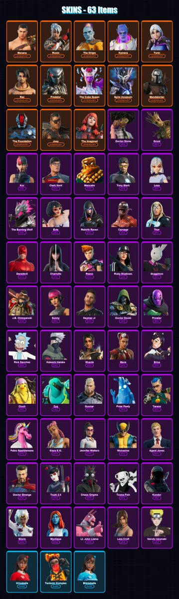 [PC/XBOX/PSN] | Menace | Ronin | The Origin | Kymera | Torin | 63 skin | 71 pickaxe | 39 emote | 57 glider | Lv892
