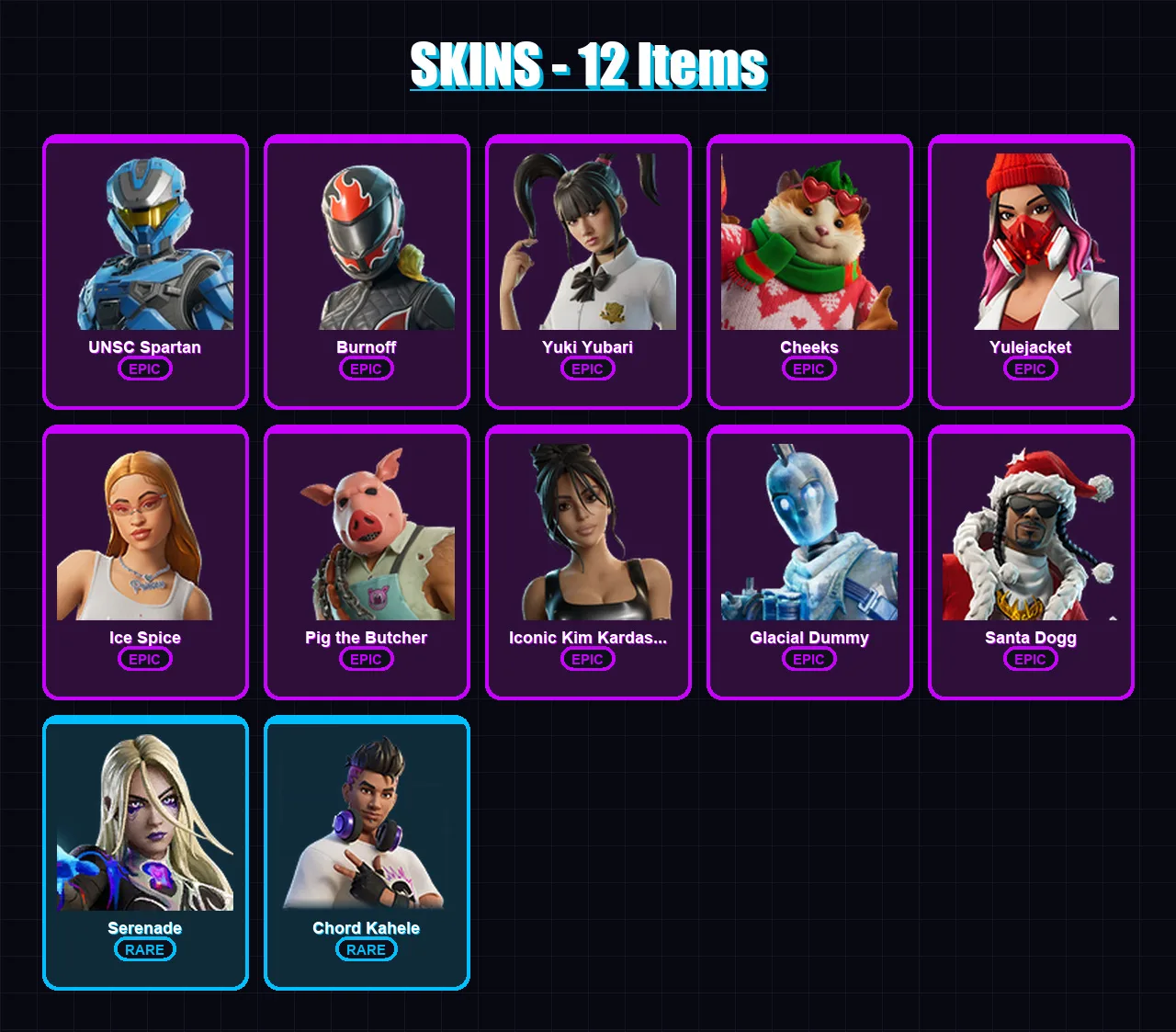 [PC/XBOX] | UNSC Spartan | Burnoff | Yuki Yubari | Cheeks | Yulejacket | 12 skin | 56 pickaxe | 19 emote | 31 glider | Lv660