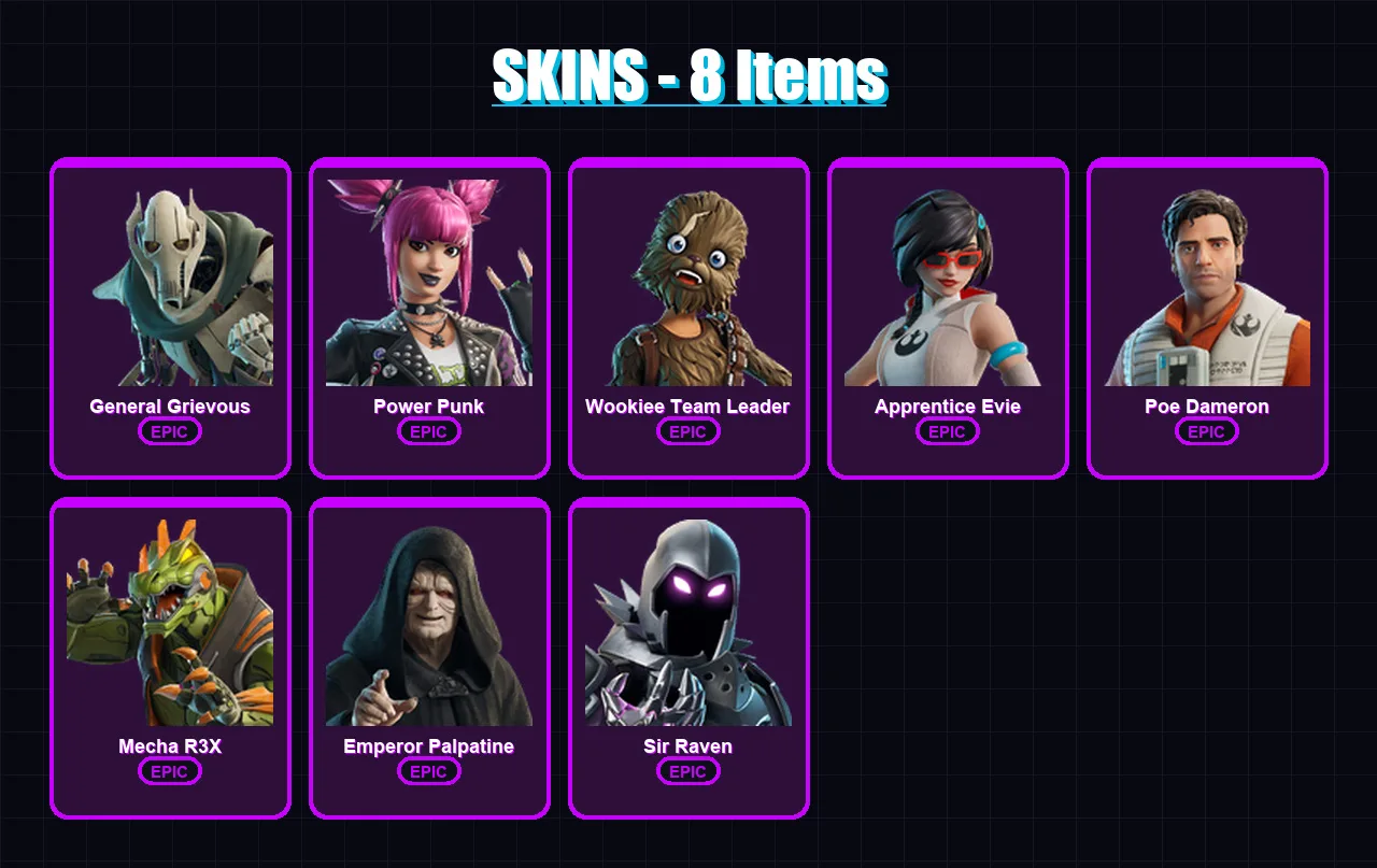 [PC/XBOX/PSN] | General Grievous | Power Punk | Wookiee Team Leader | 8 skin | Lv55
