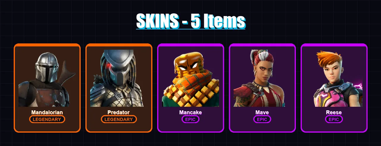 [PC/PSN] | Mandalorian | Predator | Mancake | Mave | Reese | 5 skin | 6 pickaxe | 4 emote | 7 glider | Lv58