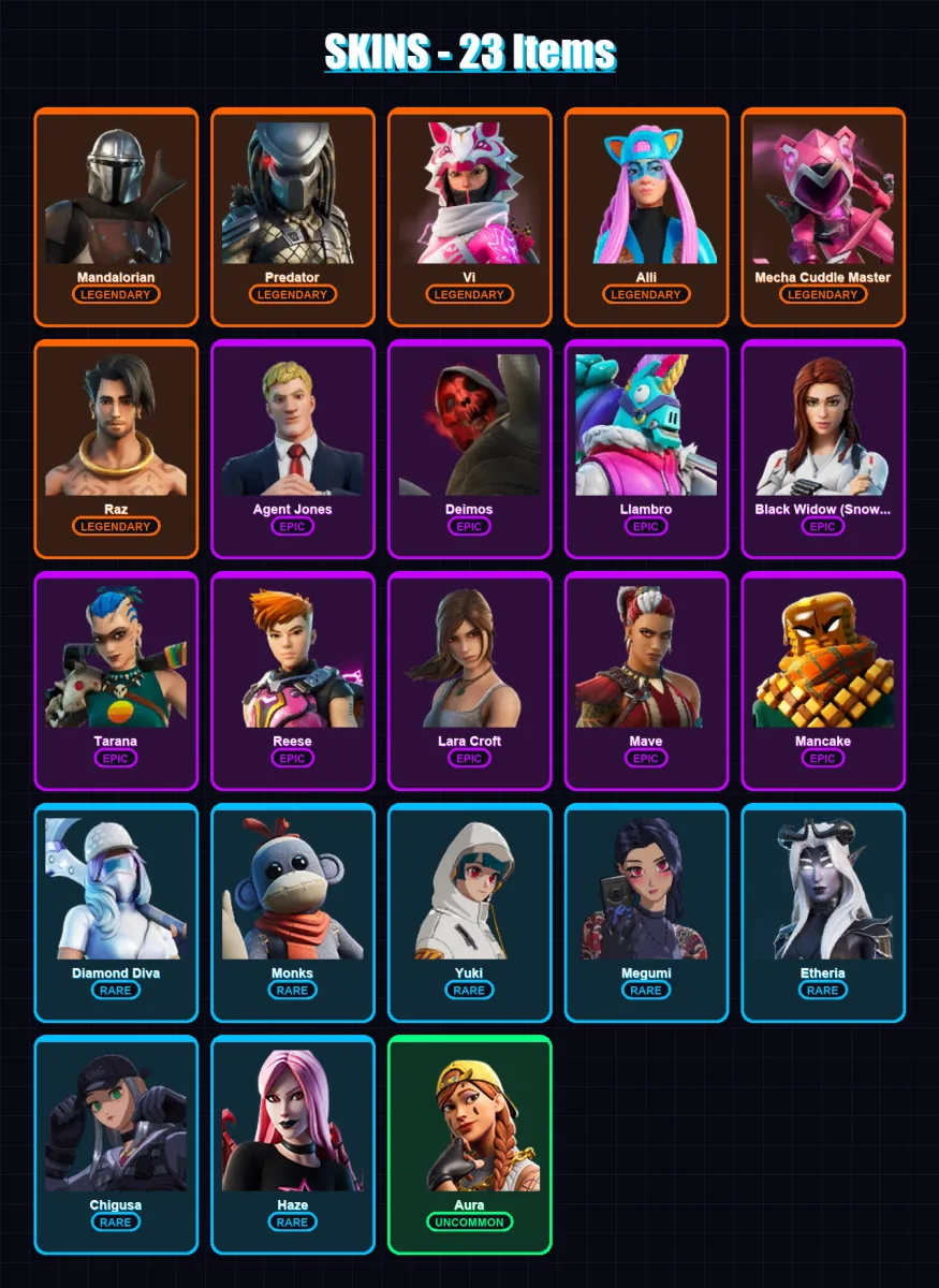 [PS4/PS5/XBOX/PC] | Mandalorian | Predator | Vi | Alli | Mecha Cuddle Master | 23 skin | 18 pickaxe | 16 emote | 13 glider | Lv112