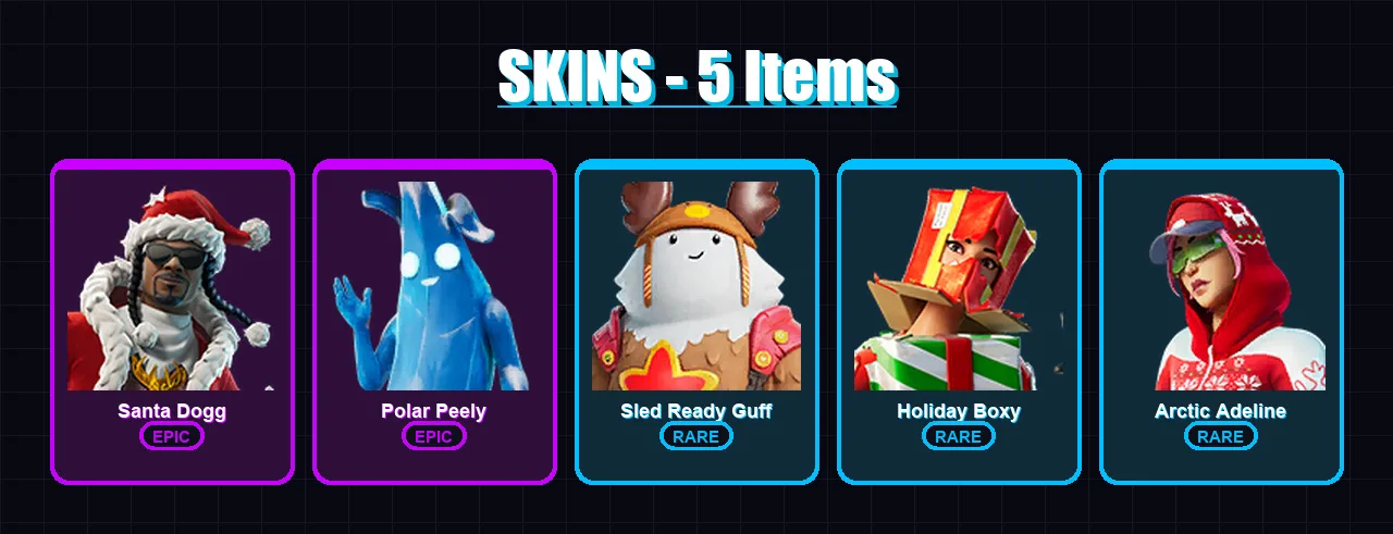 [PC/XBOX/PSN] | Santa Dogg | Polar Peely | Sled Ready Guff | Holiday Boxy | Arctic Adeline | 5 skin | 17 pickaxe | 2 emote | 10 glider | Lv89