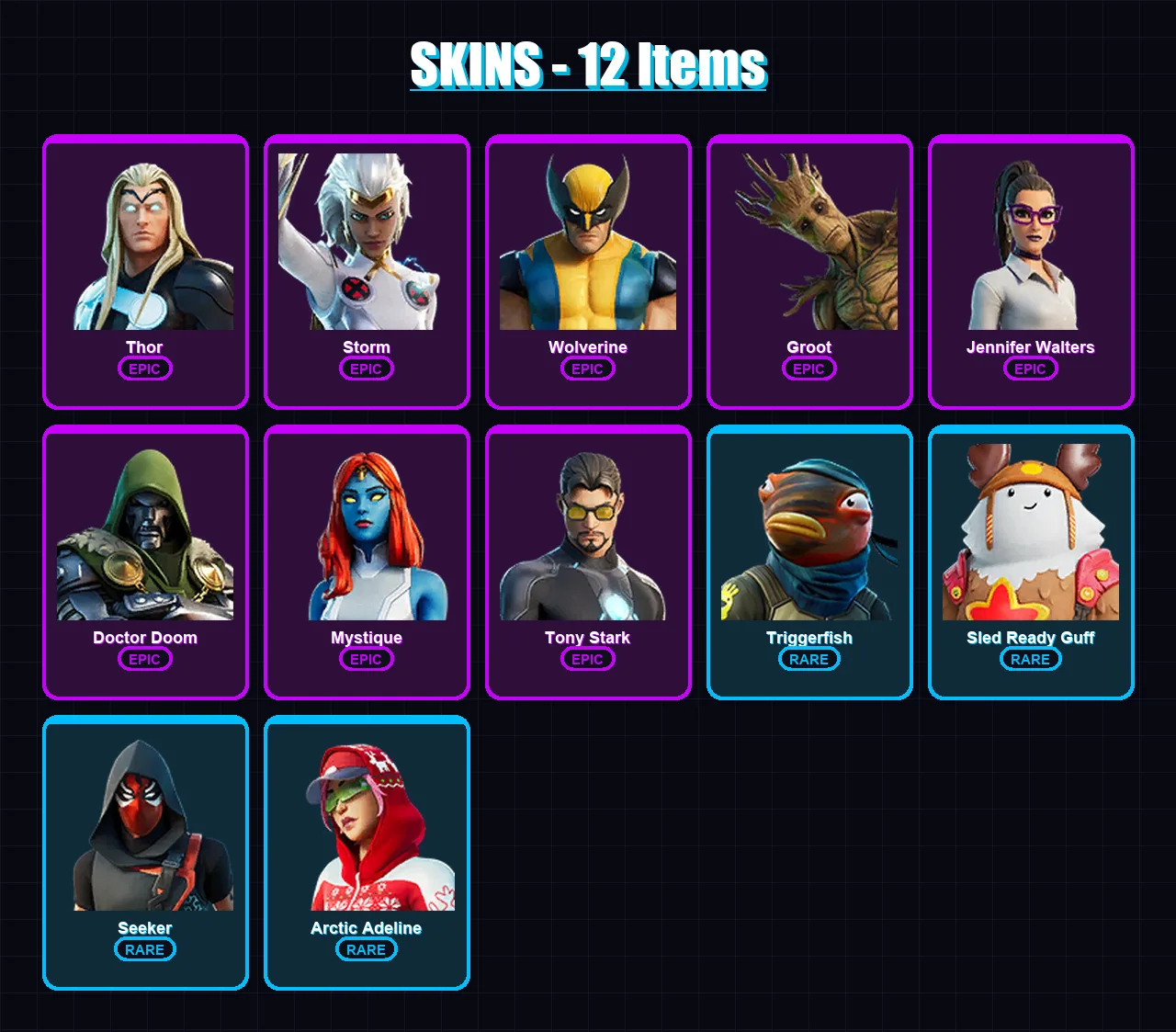 [PS4/PS5/XBOX/PC] | Thor | Storm | Wolverine | Groot | Jennifer Walters | 12 skin | 17 pickaxe | 34 emote | 13 glider | Lv242