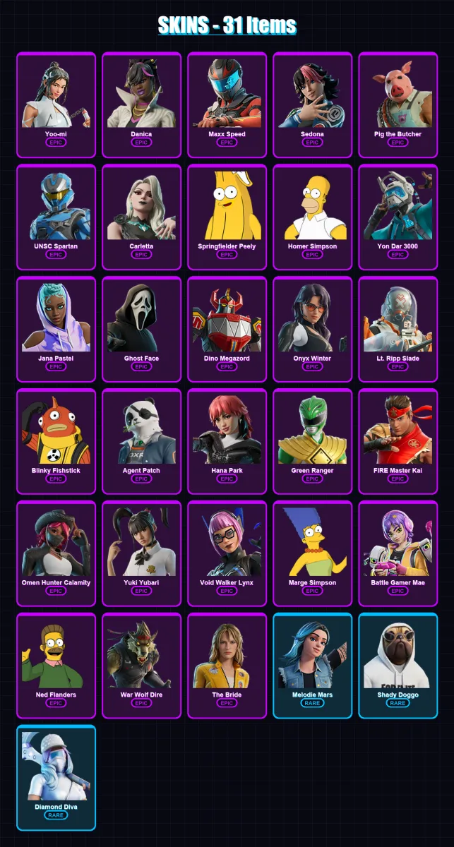 [PC/XBOX/PSN] | Yoo-mi | Danica | Maxx Speed | Sedona | Pig the Butcher | 31 skin | 41 pickaxe | 41 emote | 23 glider | Lv344