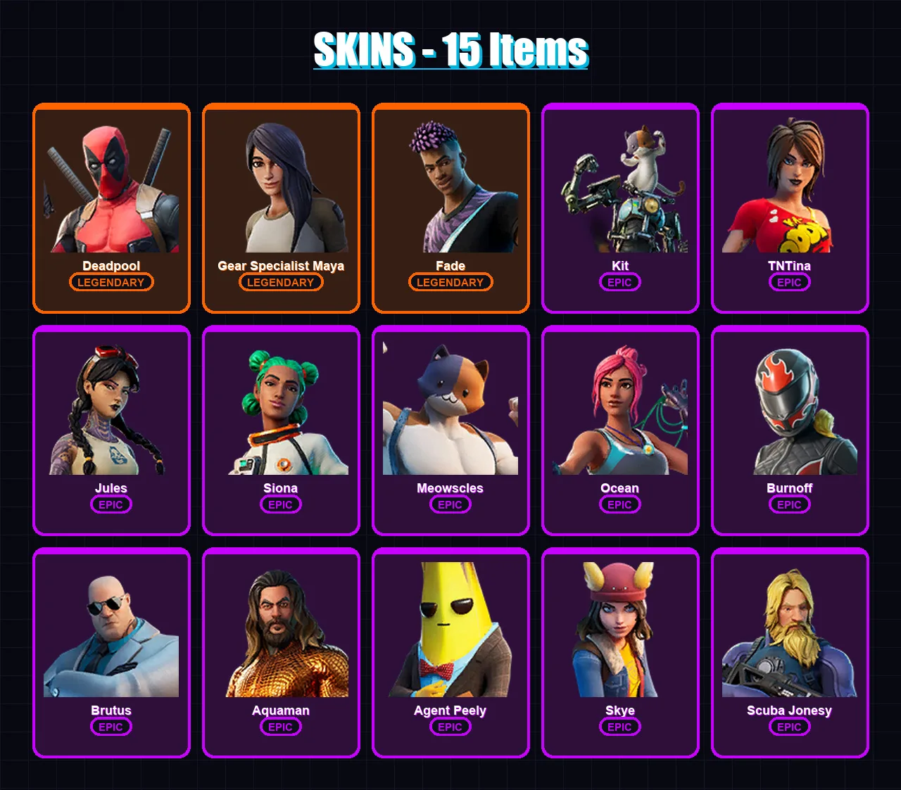 [PC/XBOX] | Deadpool | Gear Specialist Maya | Fade | Kit | TNTina | 15 skin | 17 pickaxe | 14 emote | 19 glider | Lv209