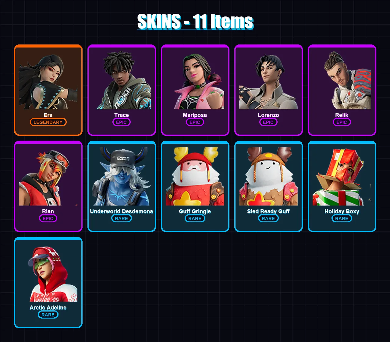 [PC/XBOX/PSN] | Era | Trace | Mariposa | Lorenzo | Relik | 11 skin | 19 pickaxe | 12 emote | 23 glider | Lv487