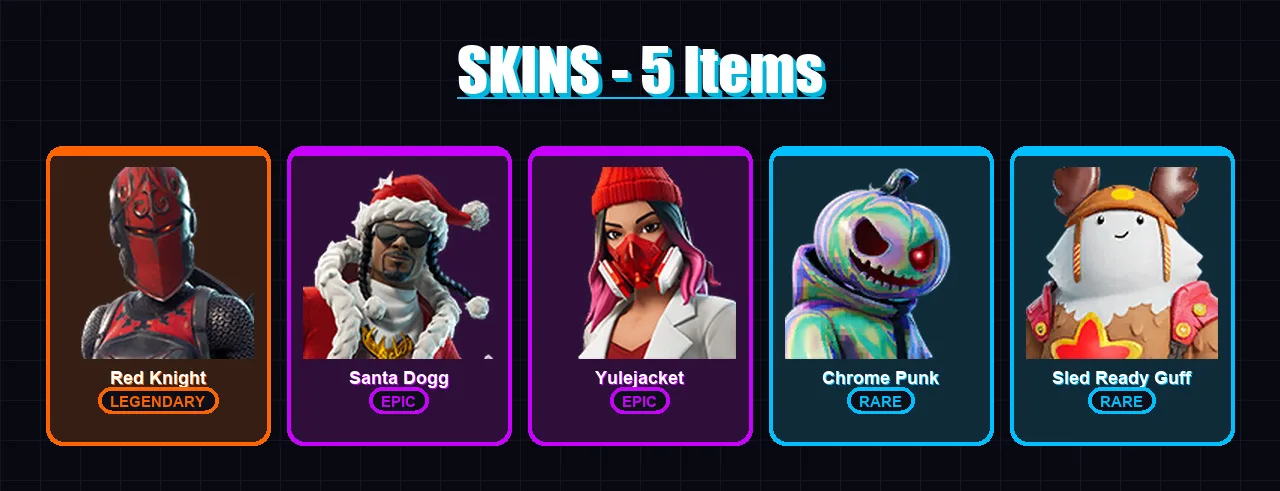 [PC/XBOX/PSN] | Red Knight | Santa Dogg | Yulejacket | Chrome Punk | Sled Ready Guff | 5 skin | 21 pickaxe | 15 emote | 24 glider | Lv404