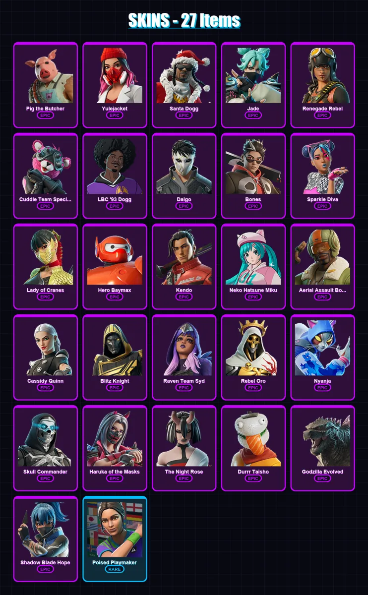 [PC] | Pig the Butcher | Yulejacket | Santa Dogg | Jade | Renegade Rebel | 27 skin | 69 pickaxe | 41 emote | 44 glider | Lv416