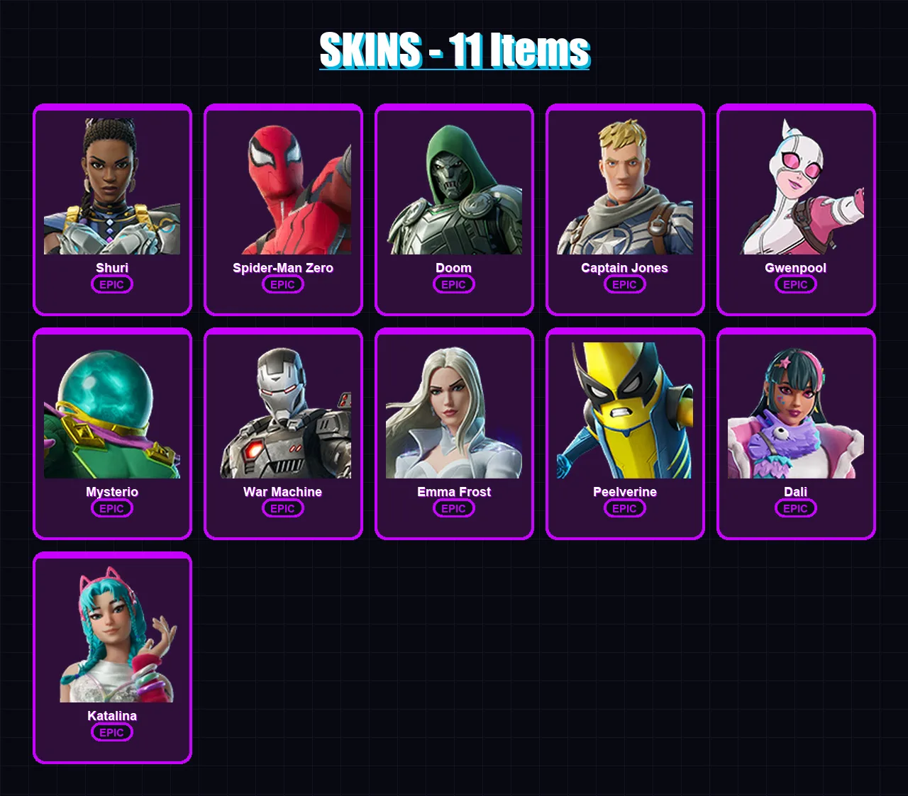[PC/PSN] | Shuri | Spider-Man Zero | Doom | Captain Jones | Gwenpool | 11 skin | 11 pickaxe | 11 emote | 10 glider | Lv105 — Fortnite account