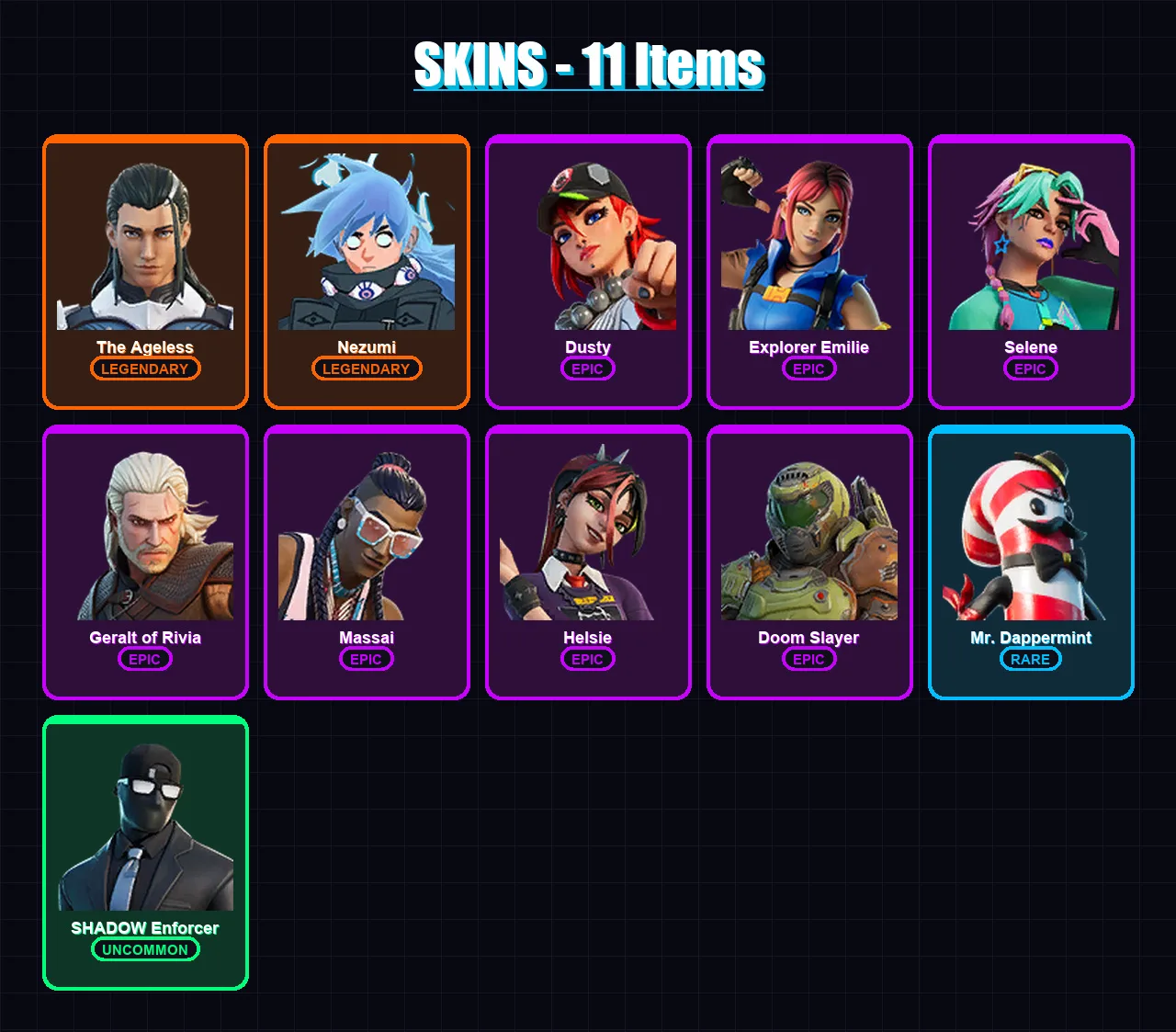 [PS4/PS5/XBOX/PC] | The Ageless | Nezumi | Dusty | Explorer Emilie | Selene | 11 skin | 11 pickaxe | 12 emote | 11 glider | Lv144