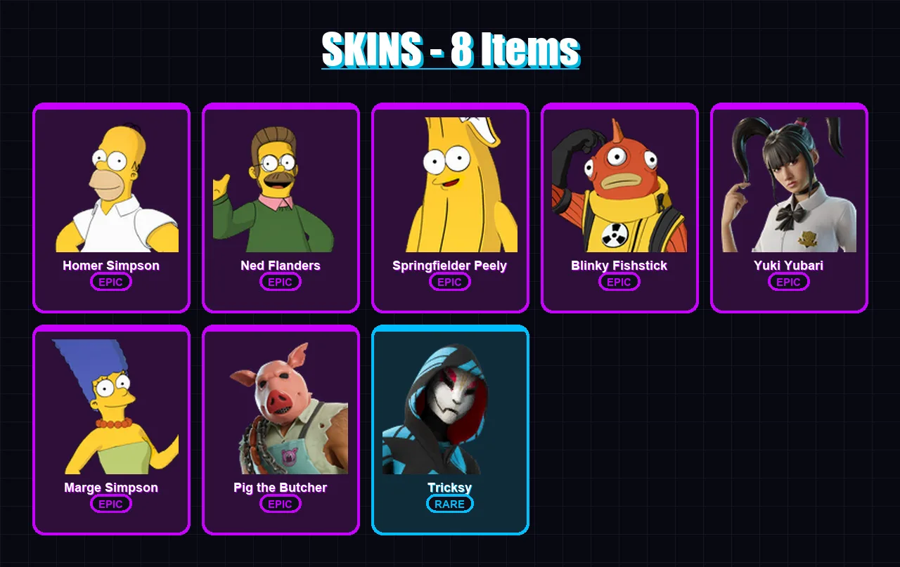 [PC/XBOX/PSN] | Homer Simpson | Ned Flanders | Springfielder Peely | 8 skin | Lv183
