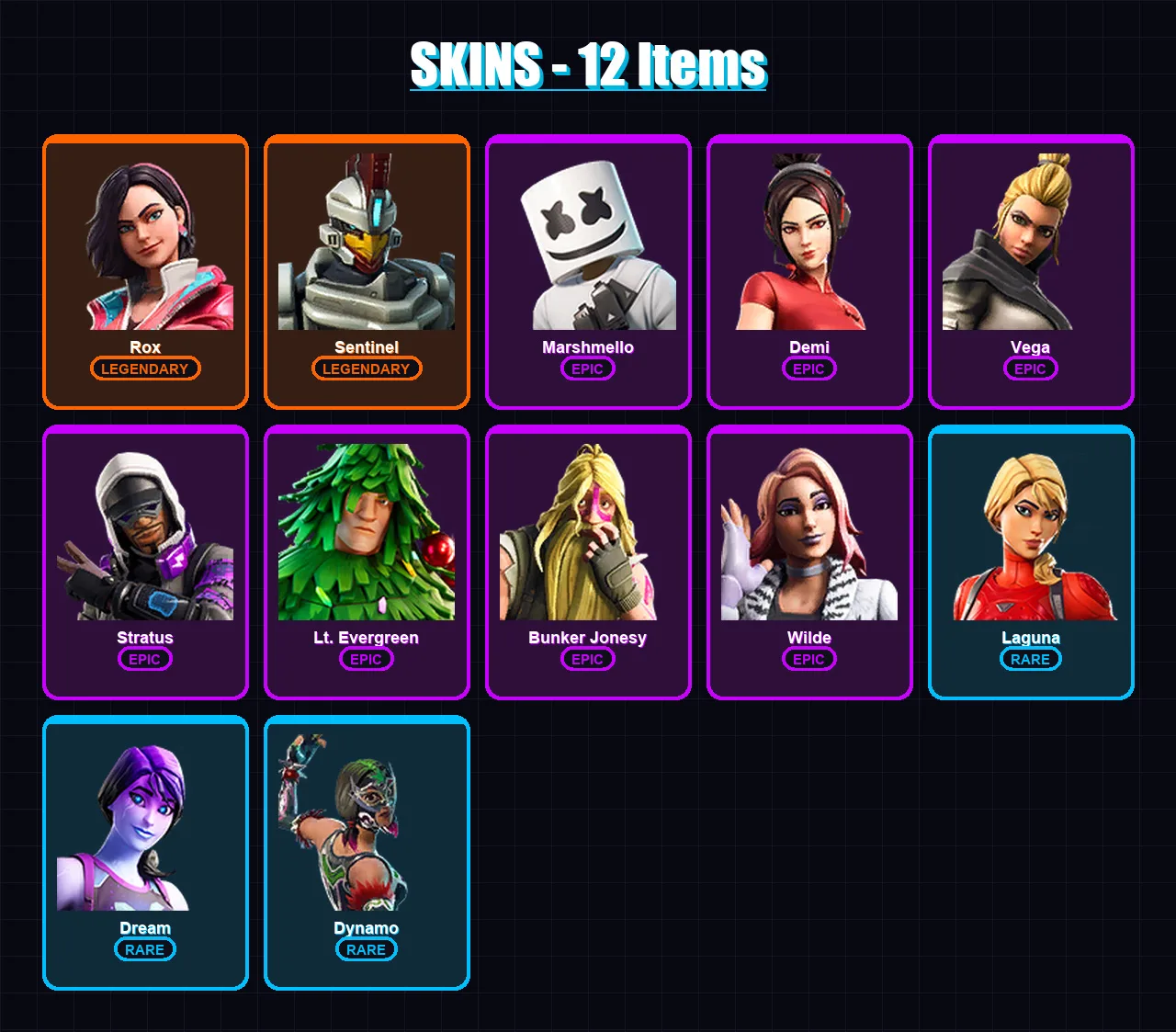 [PC/XBOX/PSN] | Rox | Sentinel | Marshmello | Demi | Vega | 12 skin | 9 pickaxe | 14 emote | 12 glider | Lv183