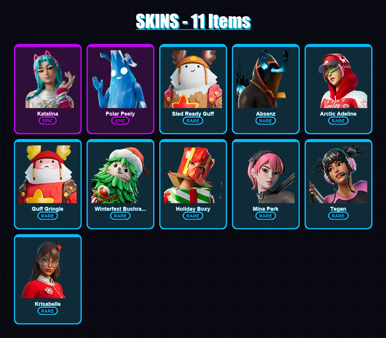 [PC/XBOX/PSN] | Katalina | Polar Peely | Sled Ready Guff | Absenz | Arctic Adeline | 11 skin | 14 pickaxe | 8 emote | 13 glider | Lv116