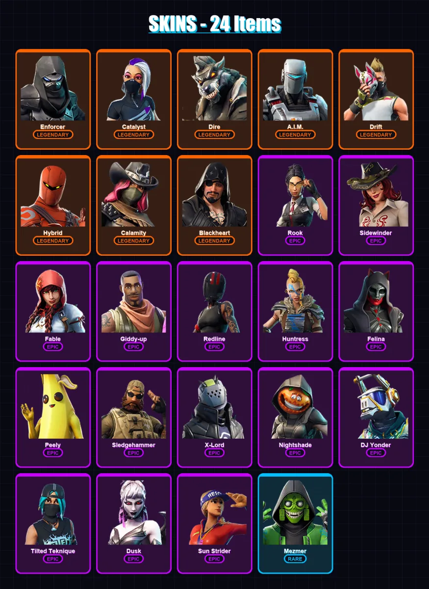 [PC/XBOX/PSN] | Enforcer | Catalyst | Dire | A.I.M. | Drift | 24 skin | 27 pickaxe | 46 emote | 37 glider | Lv503