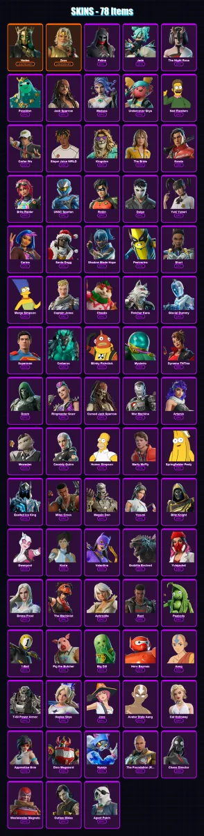 [SWITCH/XBOX/PSN/PC] | Hades | Zeus | Felina | Jade | The Night Rose | 78 skin | 124 pickaxe | 83 emote | 89 glider | Lv1098