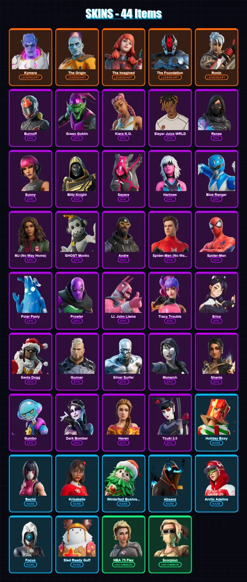 [PC/PSN] | Kymera | The Origin | The Imagined | The Foundation | Ronin | 44 skin | 83 pickaxe | 51 emote | 64 glider | Lv893