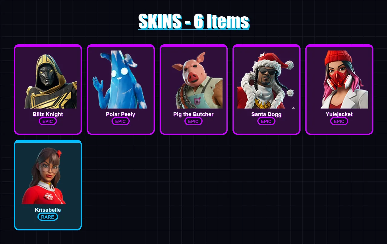 [PC/XBOX/PSN] | Blitz Knight | Polar Peely | Pig the Butcher | Santa Dogg | Yulejacket | 6 skin | 21 pickaxe | 4 emote | 14 glider | Lv95