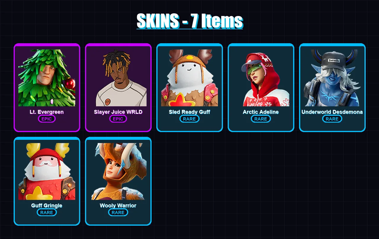 [PC/XBOX] | Lt. Evergreen | Slayer Juice WRLD | Sled Ready Guff | 7 skin | Lv499